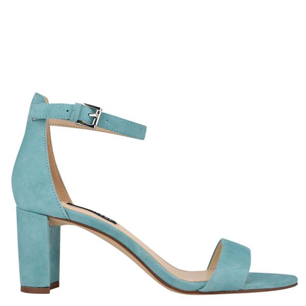 Nine West Pruce Ankle Strap Block Heel Turquoise Heeled Sandals | Ireland 57L40-4Z30